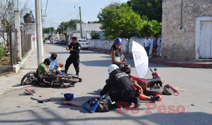 Un hombre, una damita y un menor salieron heridos en un choque en calles de Tizimín.