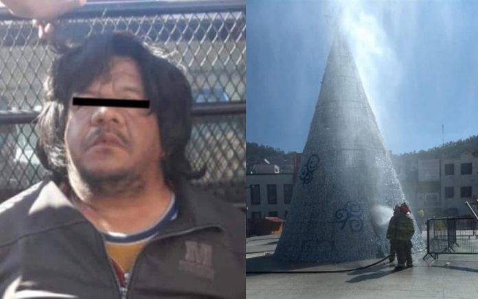 Apareció el Grinch en Pachuca y quemó el árbol de navidad de la plaza