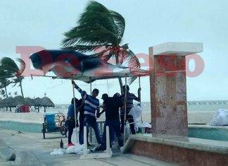 Fuertes vientos azotan costa yucateca por Frente Frío 31 Por los fuertes vientos los vendedores tuvieron que correr para quitar la infraestructura que utilizan para el comercio de productos. (Foto: Nalleli Calderón)