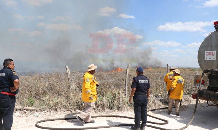 Voraz incendio arrasa con hectáreas de maleza en Yaxkukul