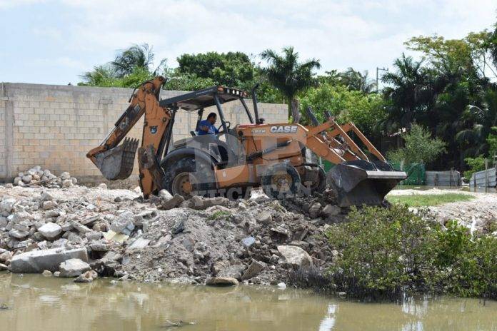 Retiran escombro de rellenos ilegales en ciénega de Chicxulub Puerto