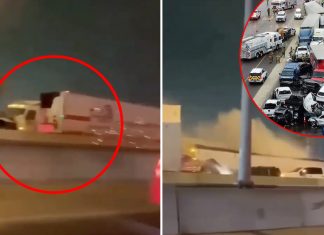 Captan momento exacto en que tráiler se revienta contra otros coches en una carambola: 5 muertos (VIDEO)
