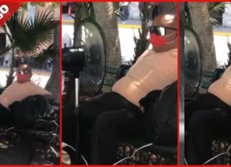 Mérida: Saca su ventilador en la Plaza Grande para soportar el calor