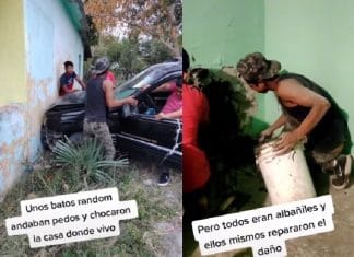 Viral: Albañiles chocan contra casa y… se quedan a repararla (video)