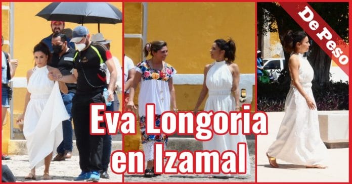 Pese al intenso calor, Eva Longoria lucía radiante en la filmación de nueva serie en Izamal.