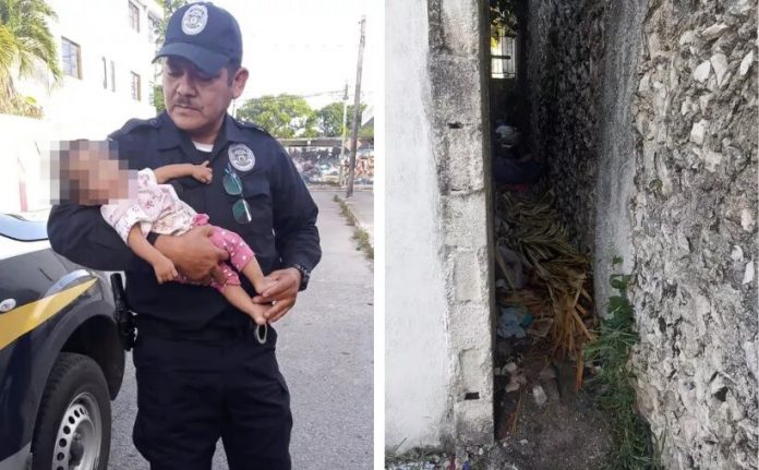Oficiales de la Policía Quintana Roo en Cancún, resguardaron a una menor que se encontraba abandonada en un pasillo de la Supermanzana 64.
