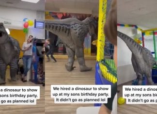 Botarga de dinosaurio provoca pánico en fiesta infantil (video)