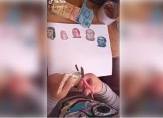 Costosísima tarea: niña recortó billetes, uno tras otro (video)