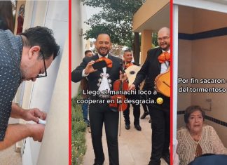 Pachangón loco: mariachi toca música mientras abue cumpleañera está atorada en el baño