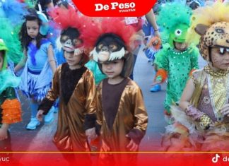 Capibaras, bebés, mamás y guacamayas, en el Desfile Infantil del Carnaval de Mérida