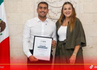 Entrega alcaldesa de Mérida distinción a piloto aviador que salvó a 215 personas