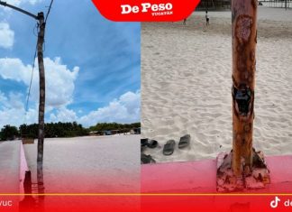Se pasan de lanza: con una orqueta «reparan» poste de luz del muelle de Celestún